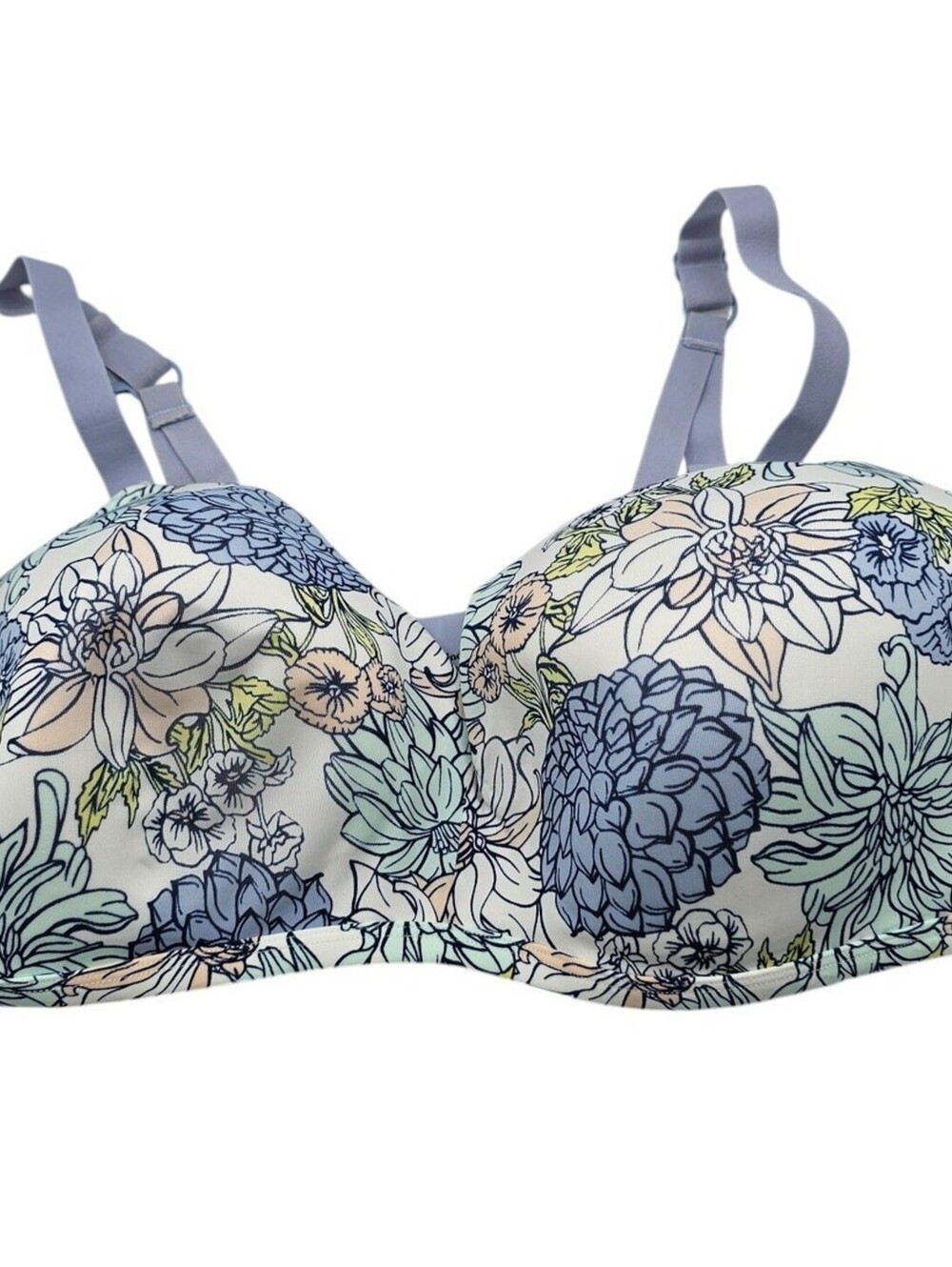 Kindly Yours Womens Sz 40D Full Coverage T Shirt Bra Pastel Floral Print
